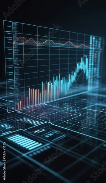 Fototapeta Blue holographic business chart in a digital cyberspace