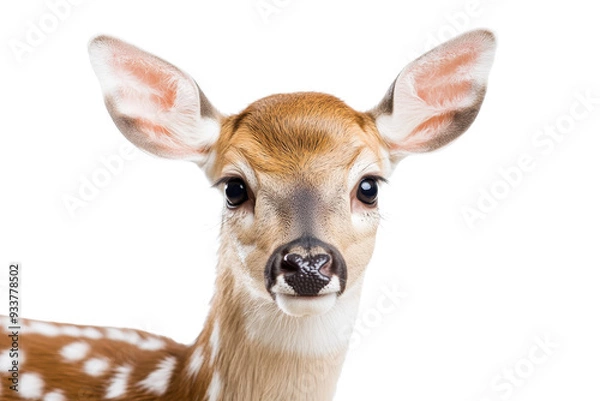 Fototapeta Close-up of a young deer with a transparent background. The deer has large ears and gentle eyes. Perfect for nature and wildlife themes.