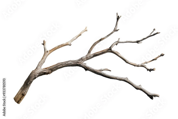 Fototapeta Isolated bare tree branch with multiple sub-branches on transparent background. perfect for natural and organic-themed concepts.