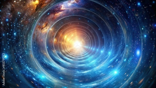 Fototapeta Interstellar space-time tunnel leading to a distant galaxy, interstellar, space, time, tunnel, journey, distant