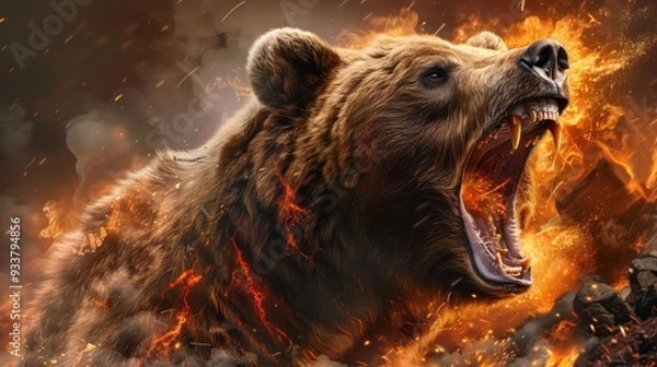 Fototapeta Fiery Grizzly Bear Roaring.