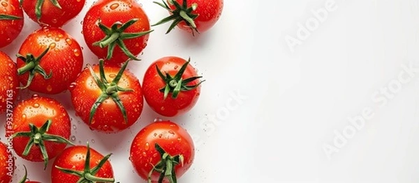 Fototapeta Top view of fresh tomatoes with copy space image on white background.