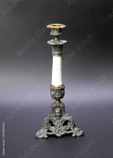 Fototapeta Antique candlestick closeup on grey background