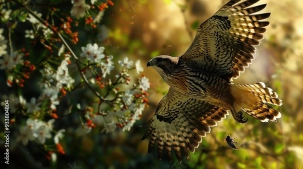 Fototapeta Hawk Capturing Prey in Flight.