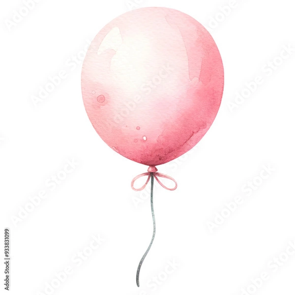 Fototapeta Watercolor illustration of a single pink balloon with a delicate string, perfect for celebrations, party decor, and invitations.