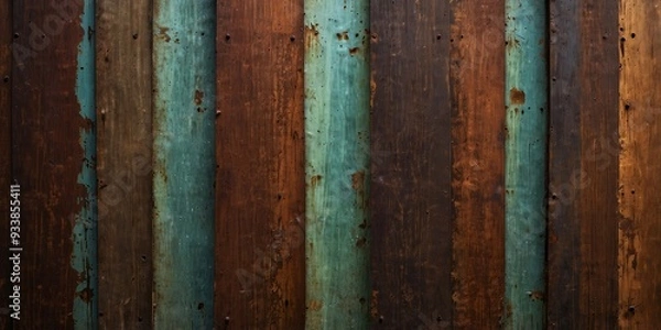 Fototapeta Old rusty metal wall background displaying various colors and sections with exposed rust featuring ample copy space image.