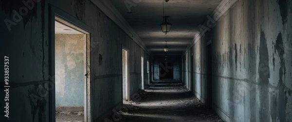 Fototapeta Creepy Hallway Haunting Ghostly Apparitions in an Abandoned Corridor.