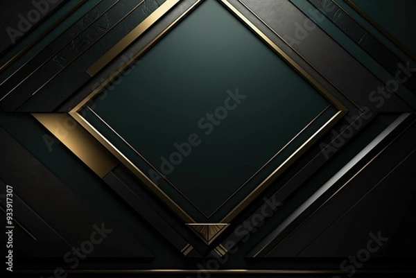 Fototapeta Abstract geometric background with gold frame and black and teal accents.