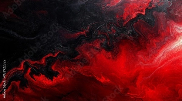 Fototapeta Abstract Red and Black Swirls, abstract art, fluid art, abstract painting, red and black
