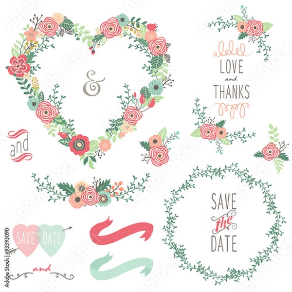 Obraz Vintage Heart Shape Wreath Elements