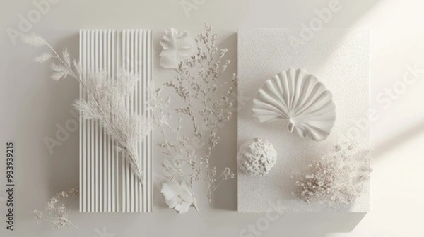 Fototapeta White Minimalist Composition with Dried Flowers and Geometric Shapes