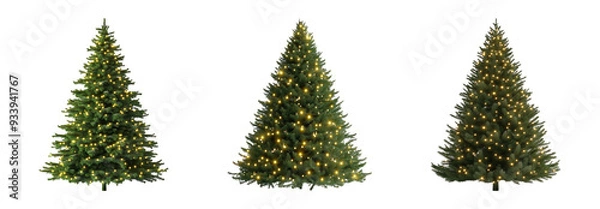 Fototapeta Christmas trees with lights in different positions isolated on transparent background