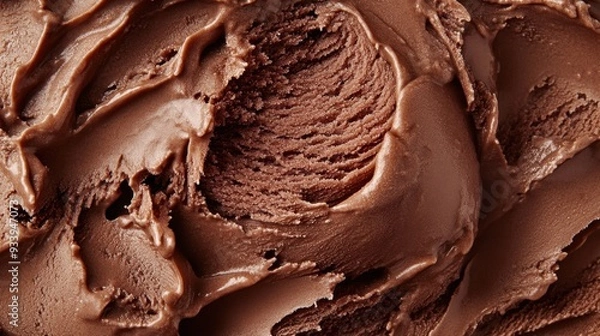 Fototapeta Close-up of chocolate ice cream, top view, macro photography