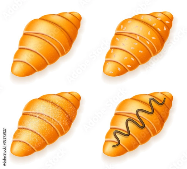 Fototapeta set icons of fresh crispy croissants with sesame seeds chocolate