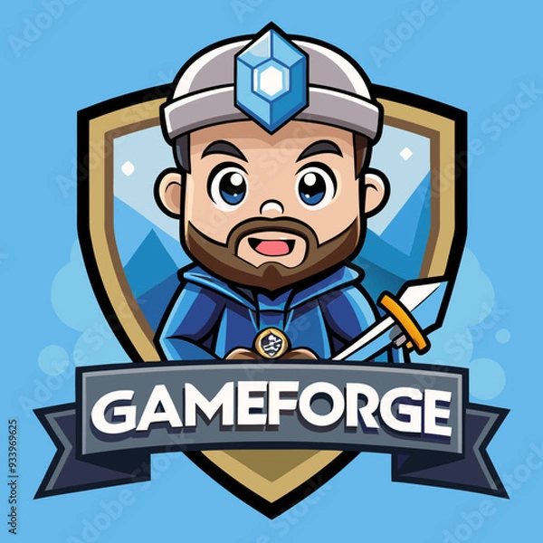 Fototapeta vector illustration of a man with shield