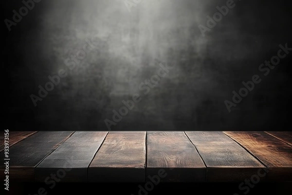 Fototapeta A rustic wooden table with a dark, moody background. The image emphasizes contrast and texture.