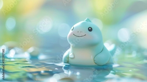 Obraz Cute dinosaur toy floating on water.