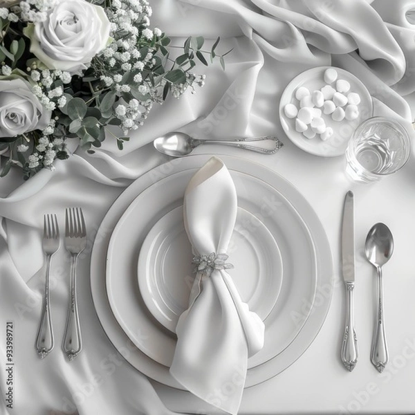 Obraz dinning tabel on plates with white background  " ai generated " 