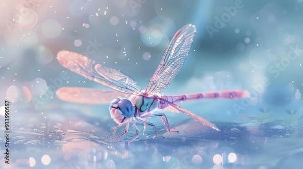 Obraz Delicate Dragonfly on a Blue Background.