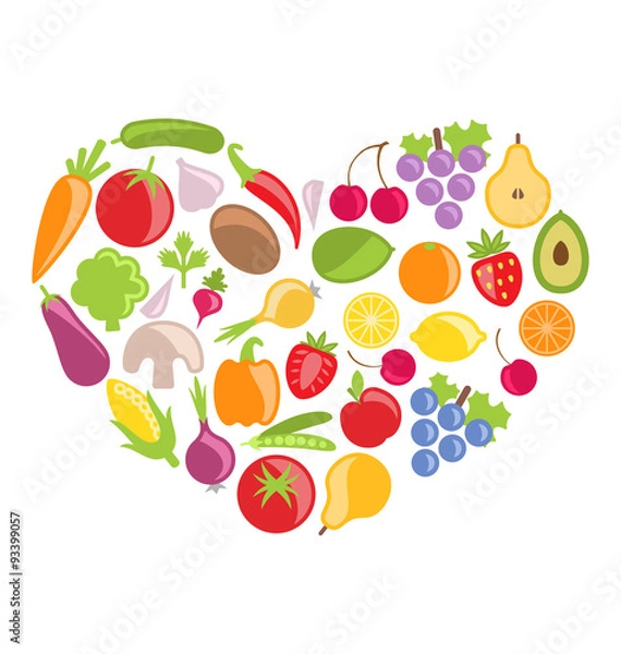 Fototapeta Set Colorful Vegetables and Fruits in Heart Shape