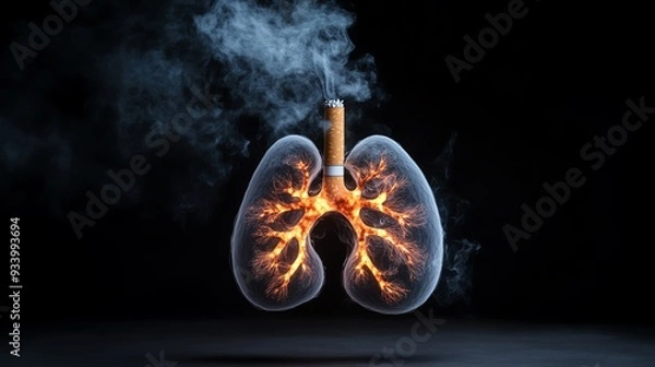 Fototapeta An artistic representation of lungs filled with smoke, highlighting the impact of smoking on respiratory health.