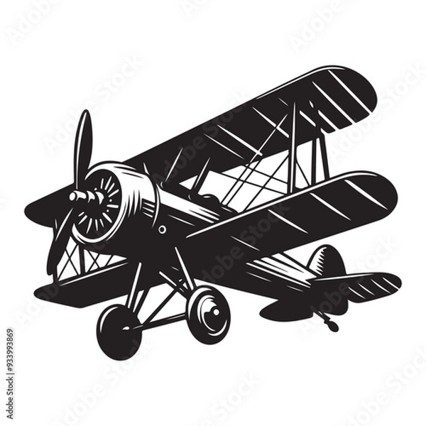 Fototapeta Vintage aeroplane illustration on white background, Old aircraft illustration. elements for logo, label, emblem, sign. illustration