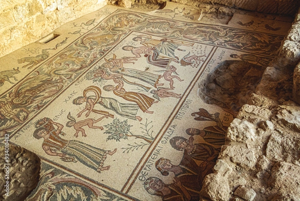 Fototapeta Ancient Mosaic Artwork from Madaba, Jordan - Beautifully Preserved Historical Pieces