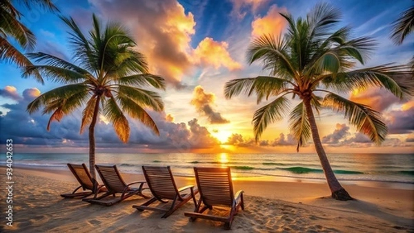 Obraz  sunrise-over-the-ocean-on-dream-beach-vacation-wit