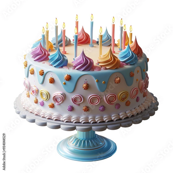 Fototapeta a cake with candles burning and no background