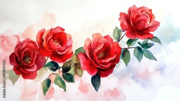 Fototapeta Watercolor composition featuring red roses