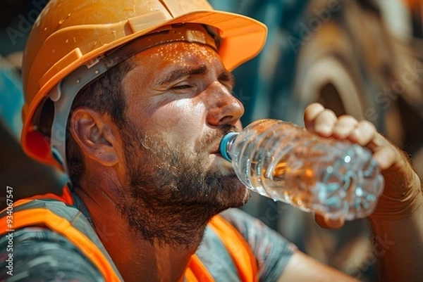 Obraz Construction Worker Hydrating Under the Sun