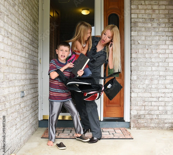 Obraz Working Mother and Kids Late for School
