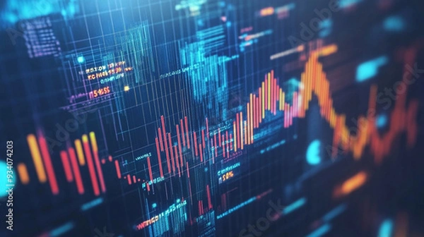 Fototapeta Stock market or Forex trading graph technology and bar charts Trends in economics, finance and design.