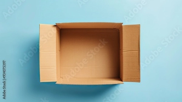 Fototapeta Open Cardboard Box on Blue Background