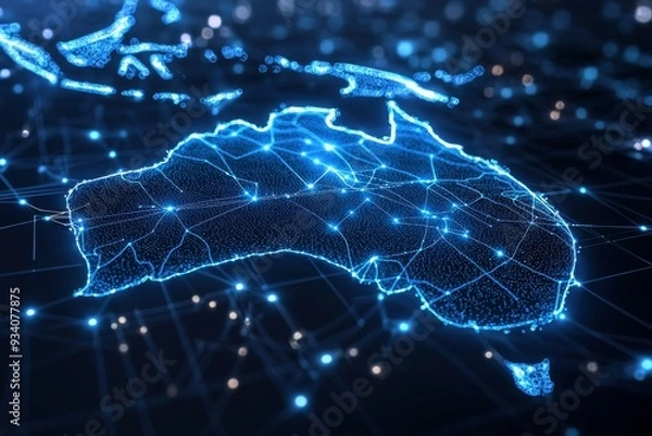 Fototapeta Digital map of australia network connectivity created with generative ai