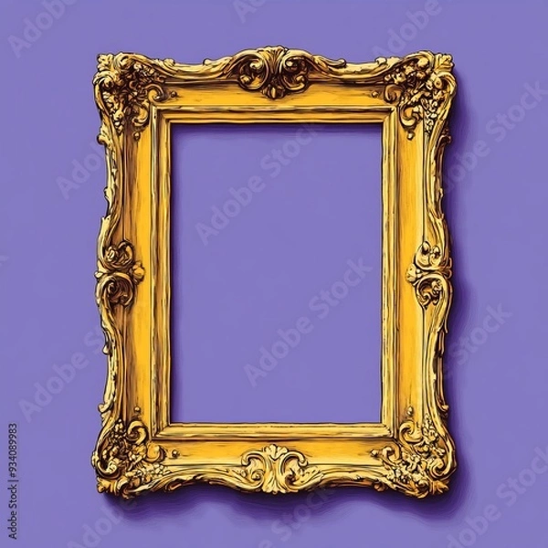 Fototapeta Horizontal yellow frame on purple background, vintage frame for photo, mirror. Friends, series, Thanksgiving, tv.  stock illustration, Generative AI