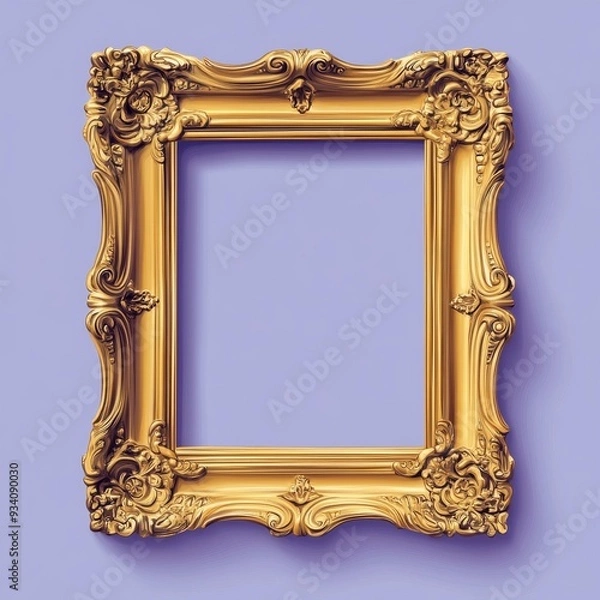 Fototapeta Horizontal yellow frame on purple background, vintage frame for photo, mirror. Friends, series, Thanksgiving, tv.  stock illustration, Generative AI