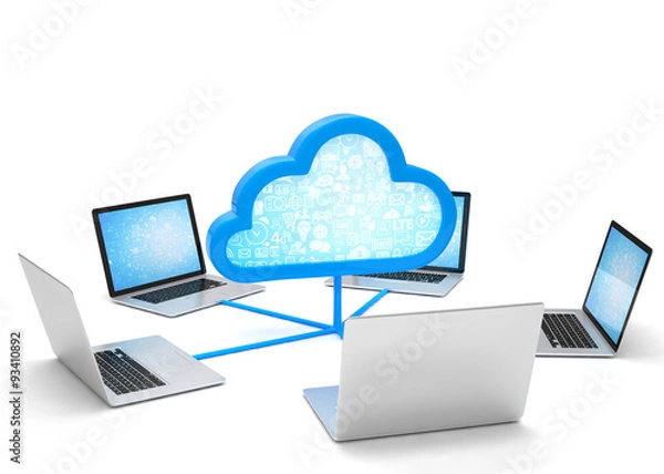 Obraz 3d cloud symbol and laptops
