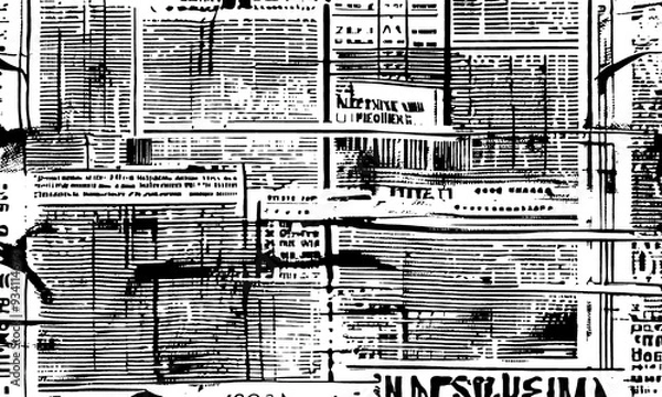 Obraz Old Newspaper Background, Black and White Grunge Texture, Vintage Dark News Print Pattern, Ancient Parchment Design