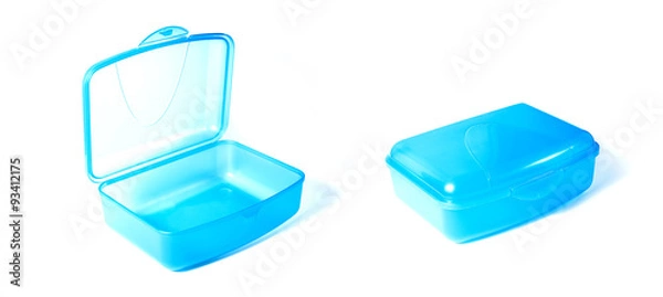 Fototapeta Set Of Open And Closed Plastic Lunchbox Isolated On White