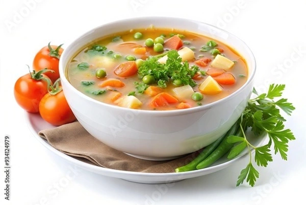 Fototapeta Vegetable soup isolated on a white background

 