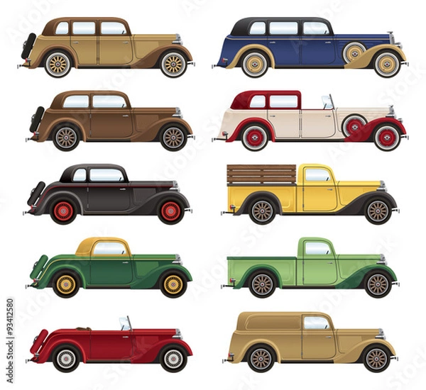 Obraz 1920-1930s Car Lineup Vector Set.