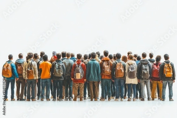 Obraz side,back and front view of a large group of people dressed in sports and casual clothes on white background, Generative AI
