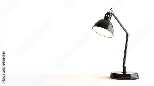 Fototapeta Modern Black Desk Lamp with White Background - A black desk lamp with a white background, symbolizing knowledge, inspiration, ideas, focus, and illumination.