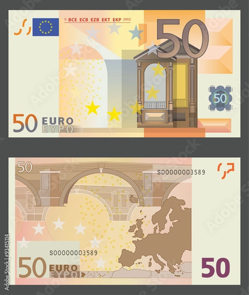 Obraz image of 50 euro banknote. Transparency, clipping path and blend effects used.
