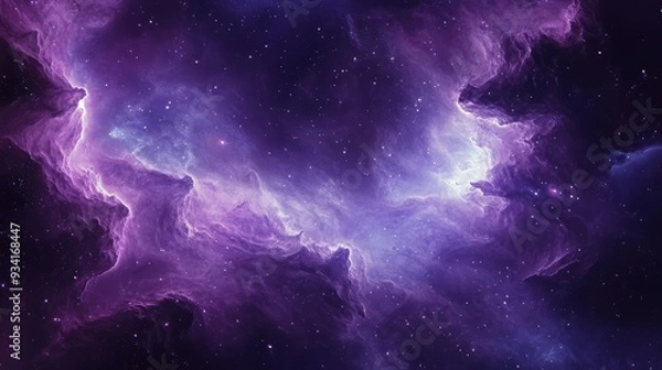 Fototapeta Abstract nebula waves floating in the vastness of space, featuring soft transitions between deep purples and bright blues.