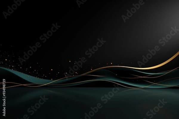 Fototapeta Abstract gold and teal wave with black background.
