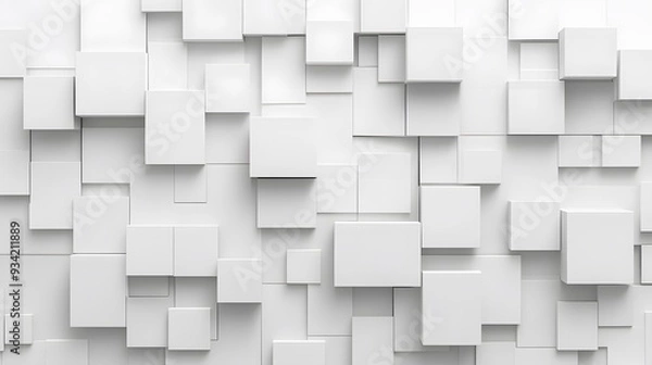 Fototapeta 3D White Cubes on White Background, Abstract Image, Texture, Pattern, Wallpaper, Cover and Screen of Smartphone, Cell Phone, Computer, Laptop, 9:16 and 16:9 Format