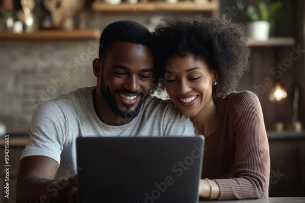 Fototapeta Our plans seem to shaping up. Shot of a mature husband and wife using a laptop together, Generative AI