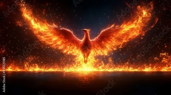 Obraz Phoenix Nirvana, light and dark, darkness and fire, simple background, HD, high quality, rich details